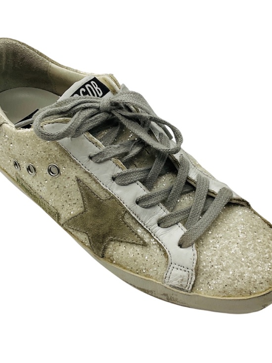Golden Goose Shoes - GOLDEN GOOSE DELUXE BRAND WHITE / GREY SUEDE TRIMMED GLITTER LOW TOP SUPERSTAR S